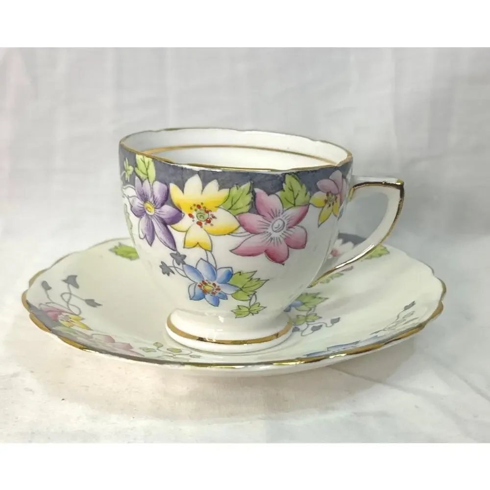 Vintage Rosina England Floral Bone China Tea Cup & Saucer‎